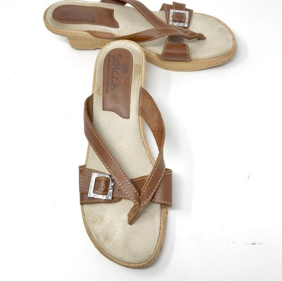 Sbicca Brown Throng Sandals Silver Buckle Accents